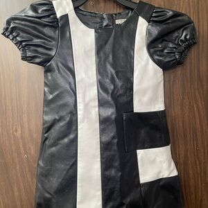 Habitual Gray and Black Sheath Dress with Puff Sleeves